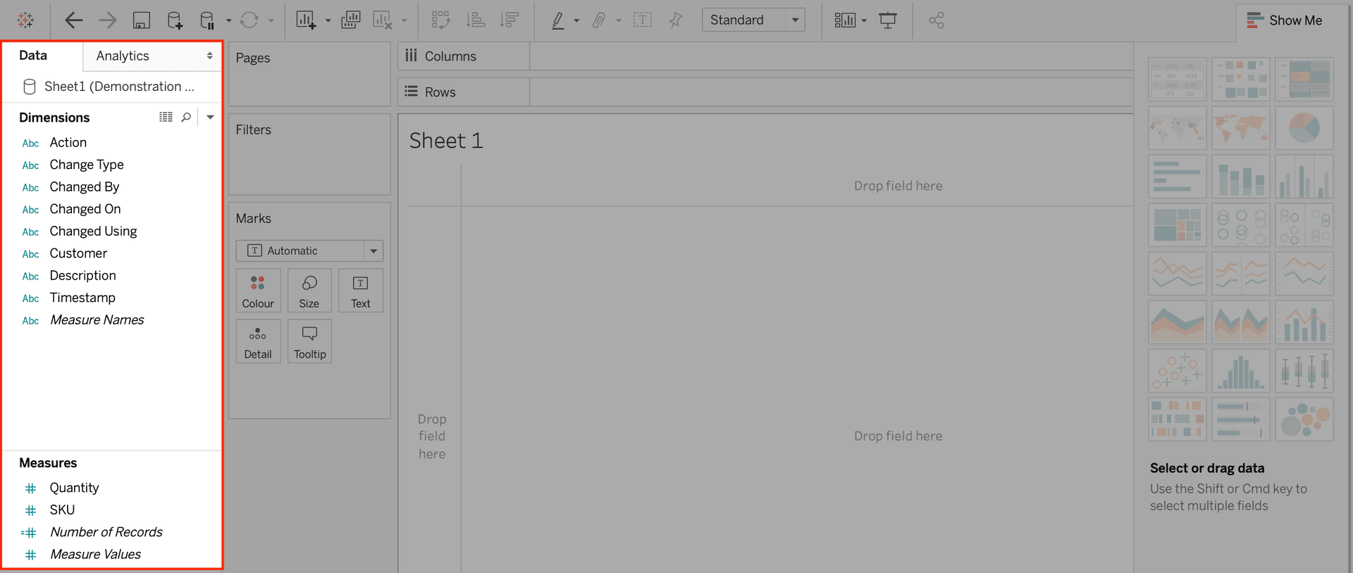 View your Orca Scan columns as Dimensions and Measures in Tableau