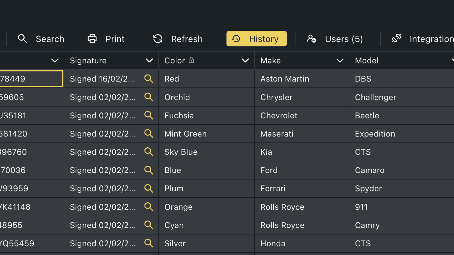 Viewing the history log
