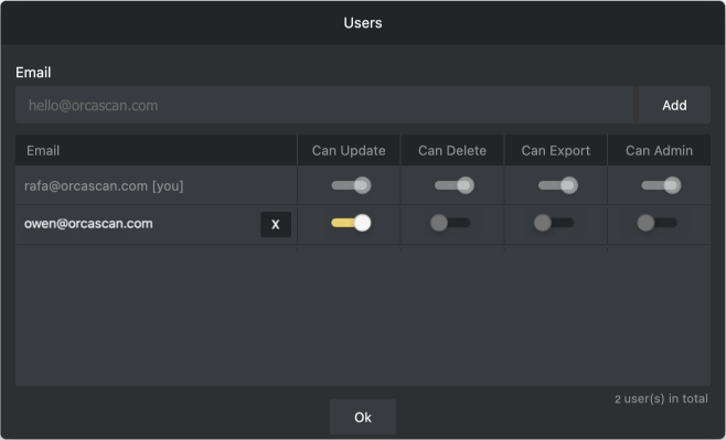 Screenshot of added users to a sheet inside the Orca Scan web application