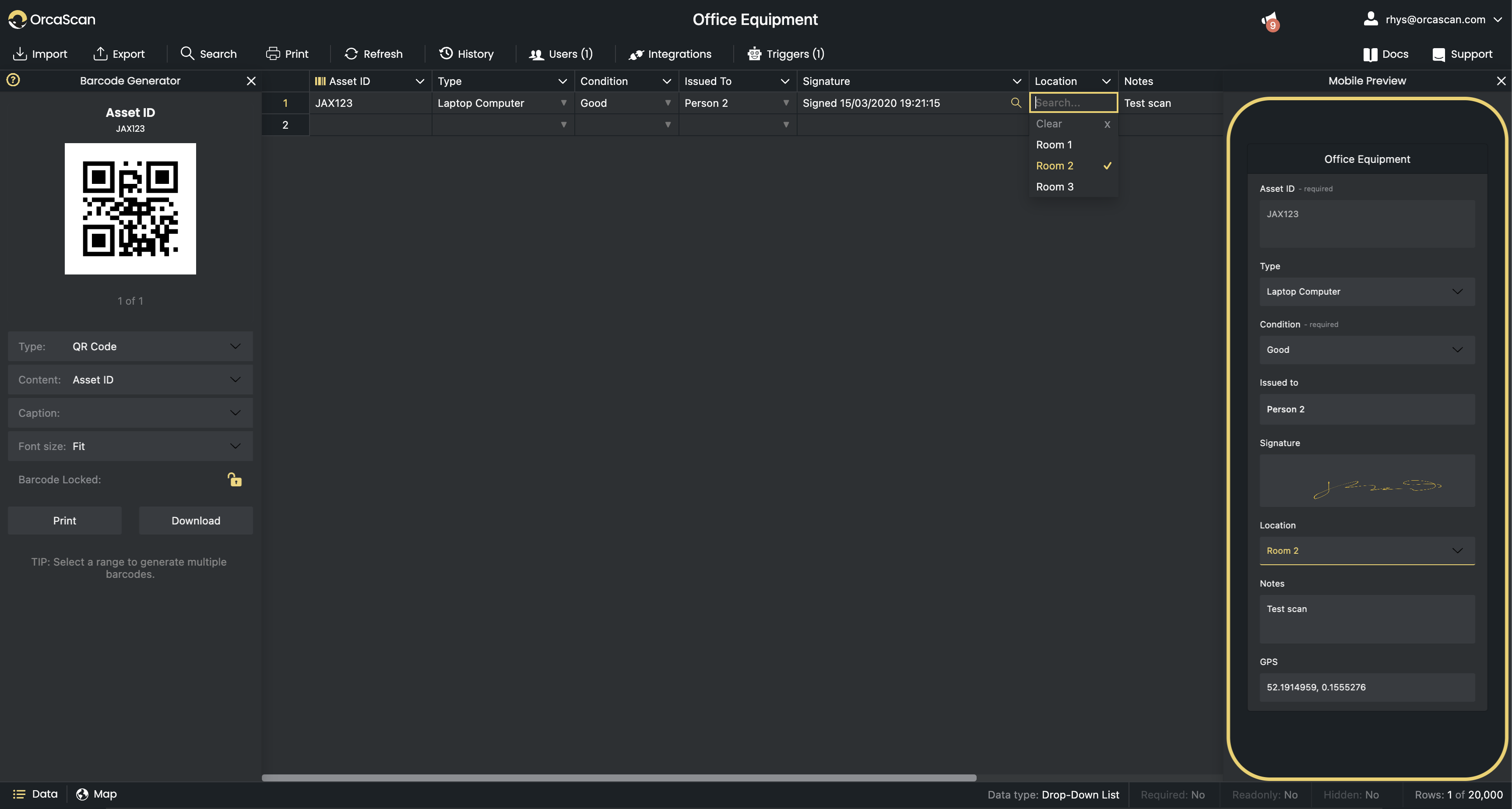 An example of an Orca Scan Office Equipment Template.