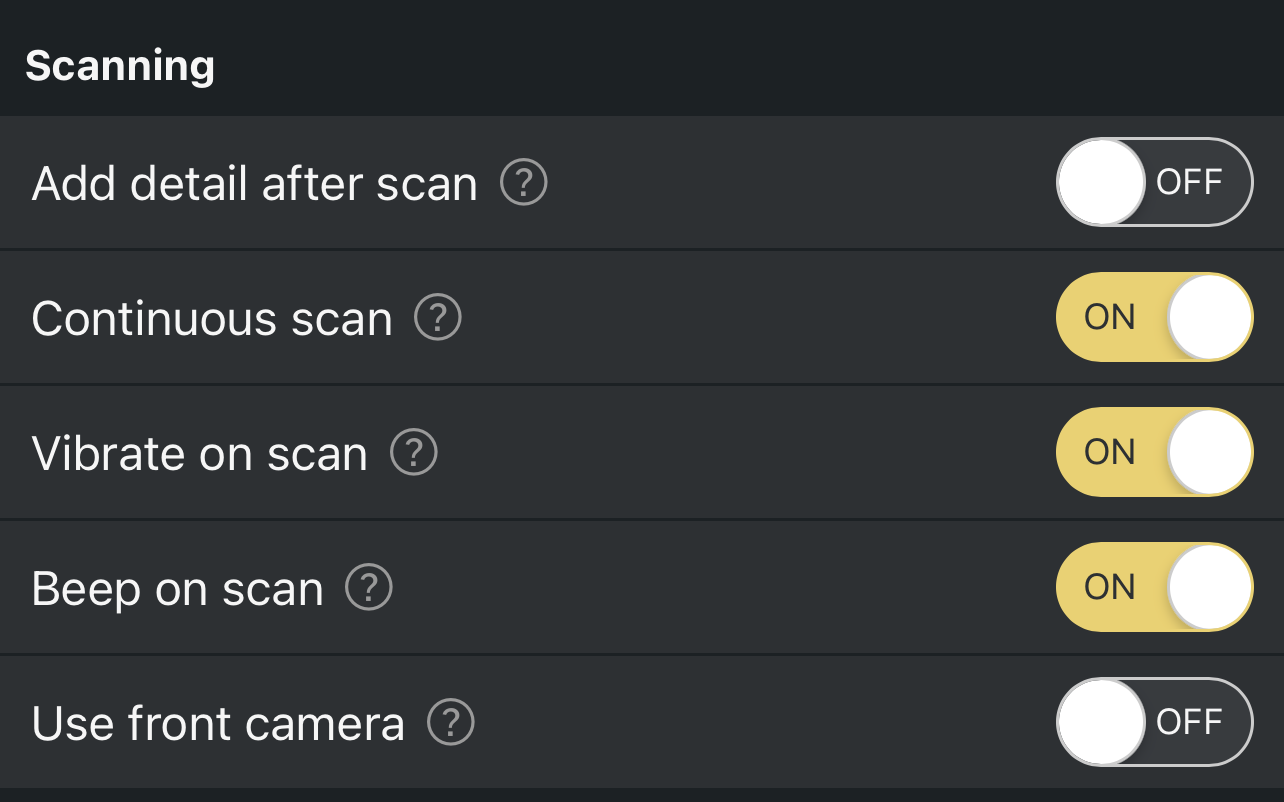 Open settings and turn on ‘continuous scan’ and disable ‘add detail after scan’.