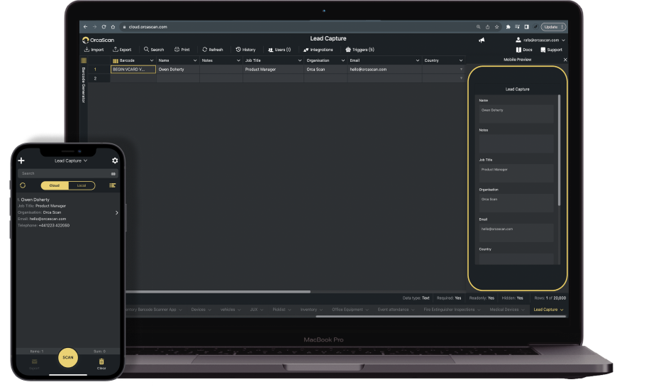 Preview of Orca Scans lead capture solution