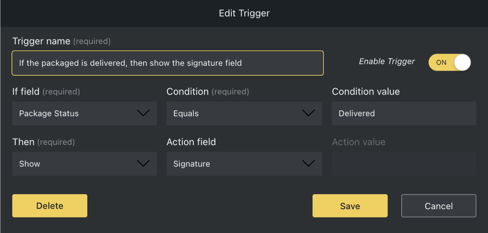 Set up triggers to enable signature fields