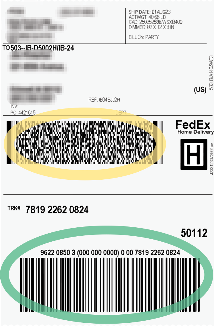 An example of a barcode label with multiple barcode types present. 